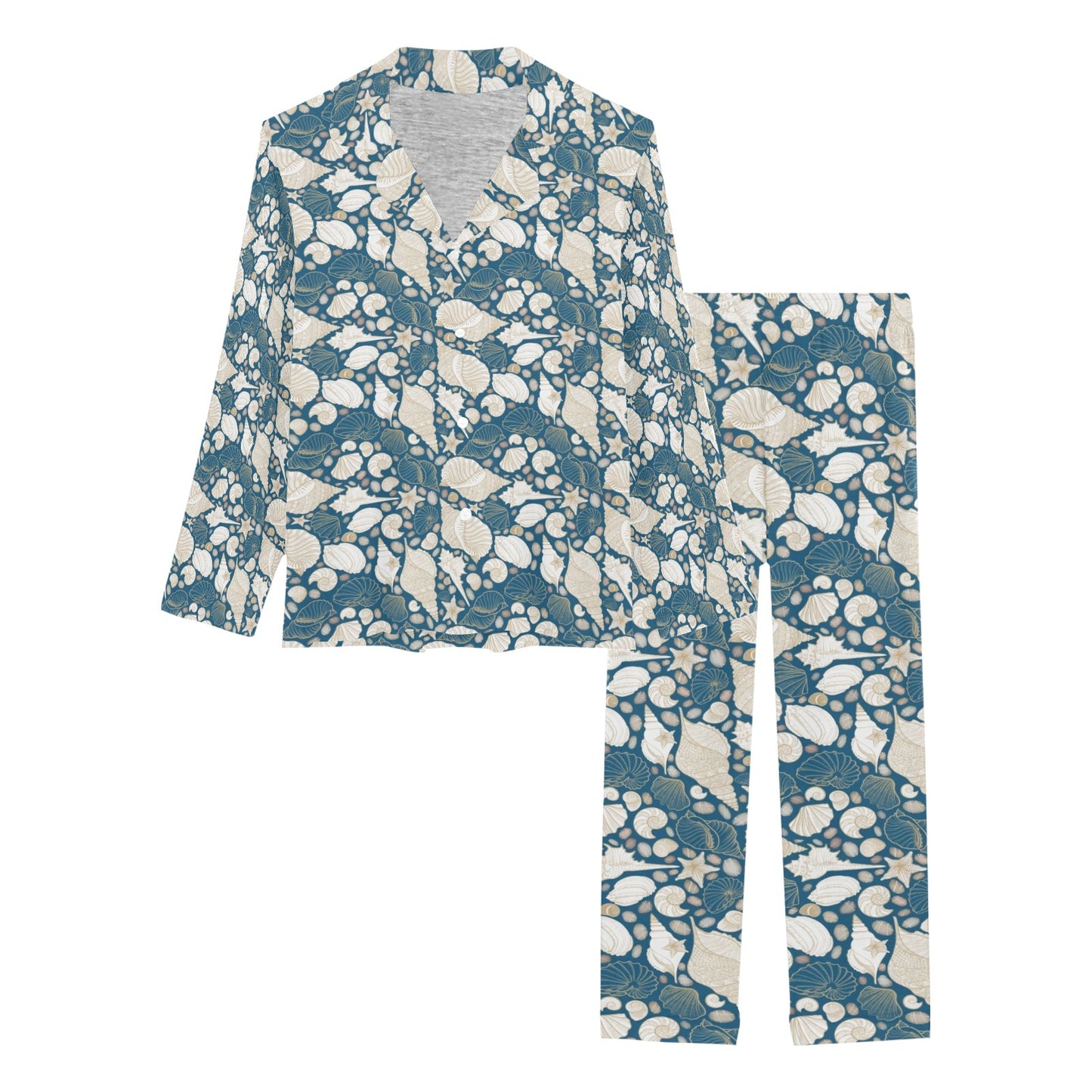 Seashell Print Design LKS308 Women's Long Pajama Set