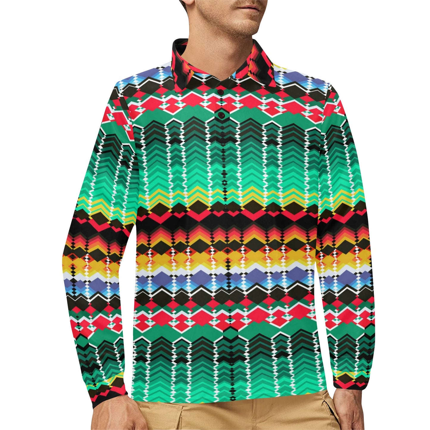 Serape Print Design LKS307 Long Sleeve Polo Shirt For Men's