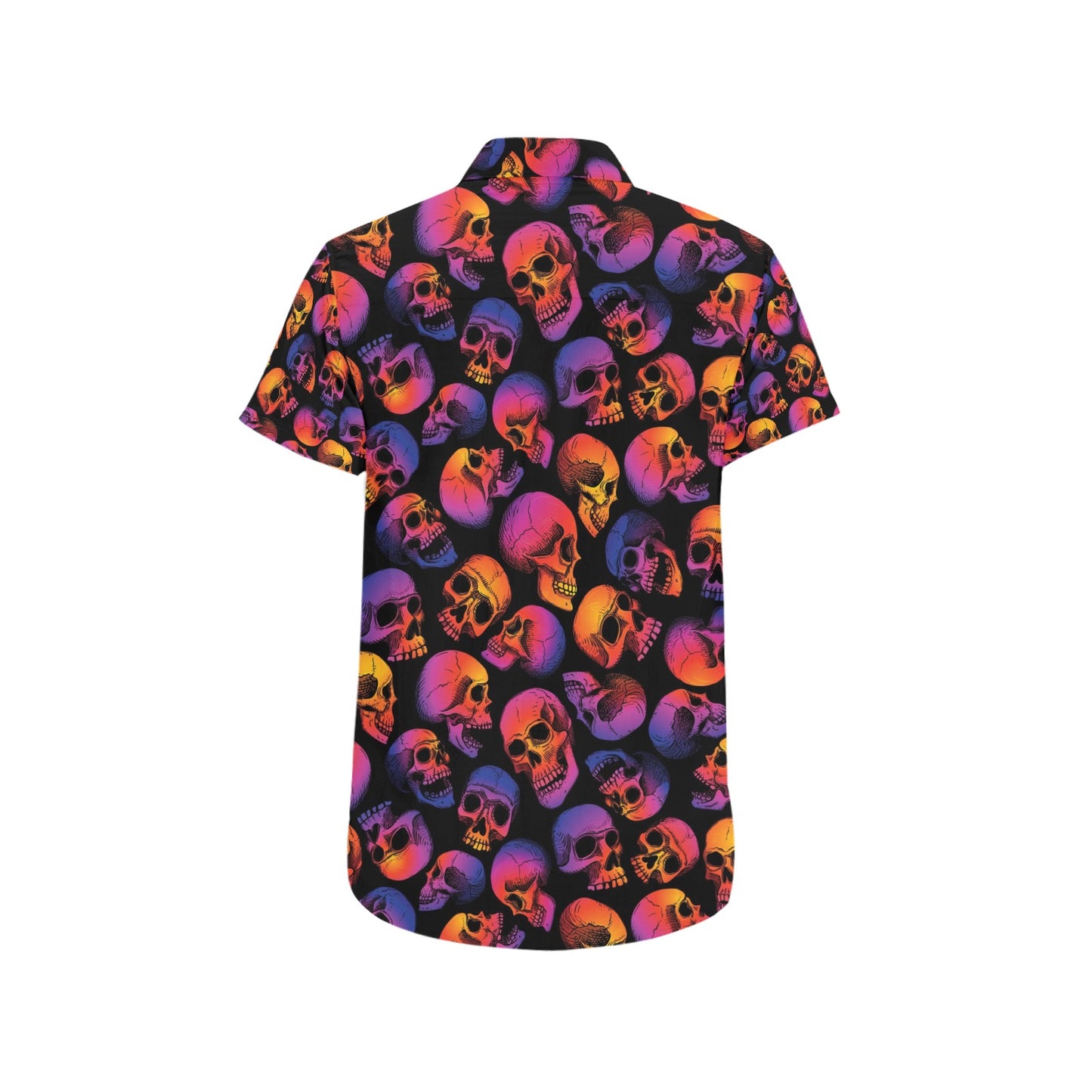 Skull Multicolor Print Design LKS3011 Men Short Sleeve Button Up Shirt