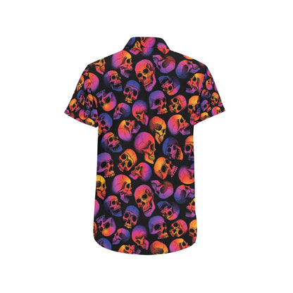 Skull Multicolor Print Design LKS3011 Men Short Sleeve Button Up Shirt