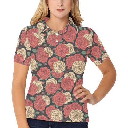 Camellia Pattern Print Design CM01 Women's Polo Shirt