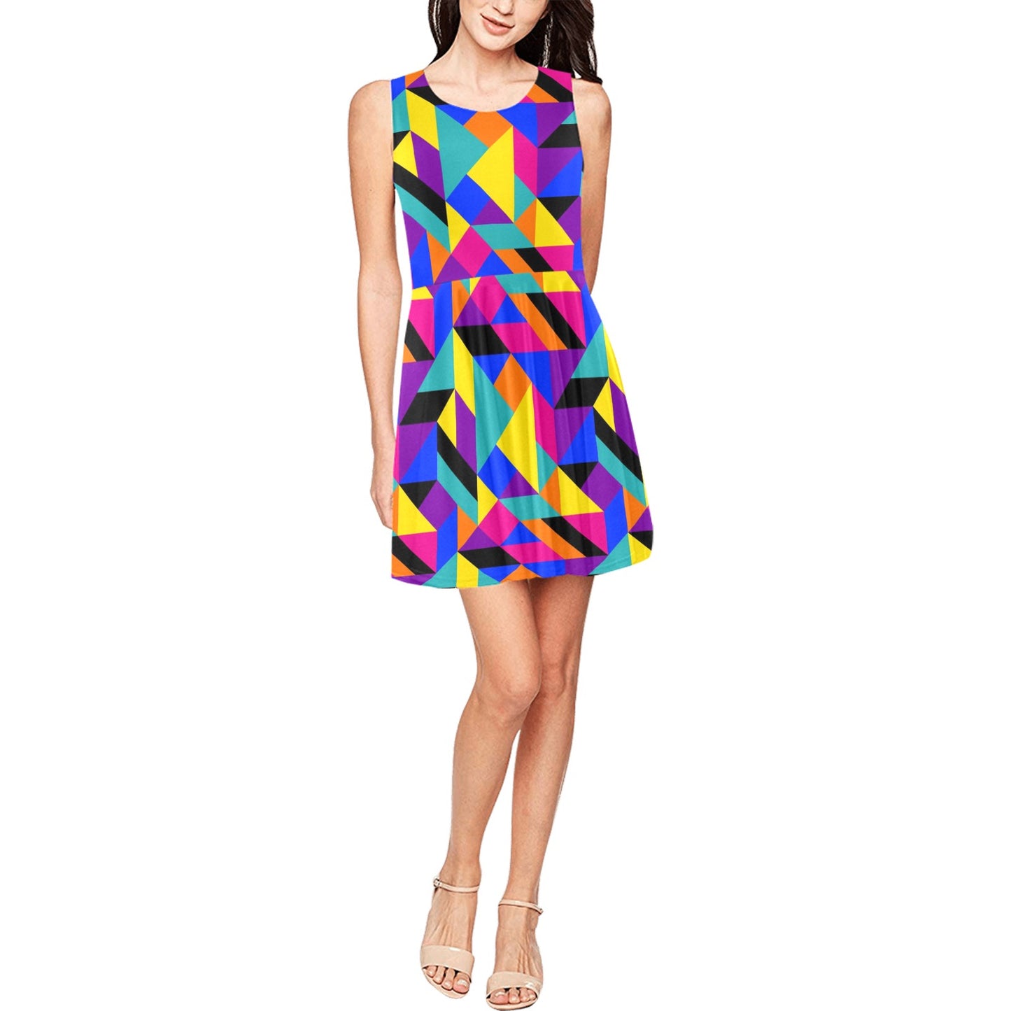 90s Colorful Pattern Print Design 1 Sleeveless Dress