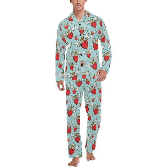 Angel Wings Heart Pattern Print Design 02 Men's Long Pajama Set