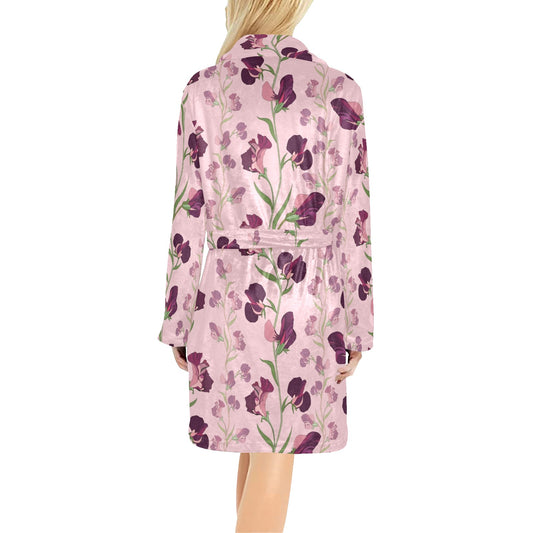 Peony Pattern Print Design PE09 Women's Fleece Robe