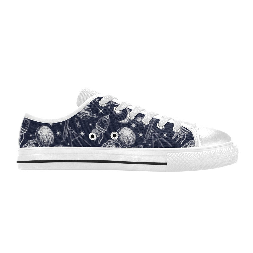 Space Rocket Print Design LKS301 Women's White Low Top Shoes