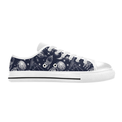 Space Rocket Print Design LKS301 Women's White Low Top Shoes