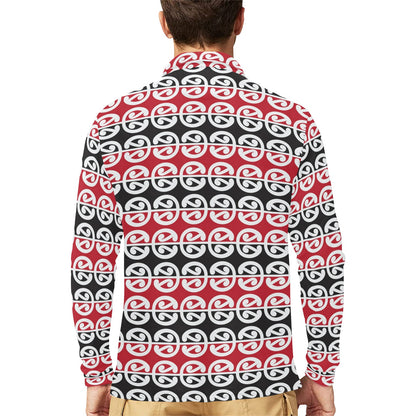 Maori Classic Themed Design Print Long Sleeve Polo Shirt For Men's