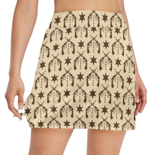 Western Cowboy Print Design LKS302 Women's Golf Skirt with Pocket
