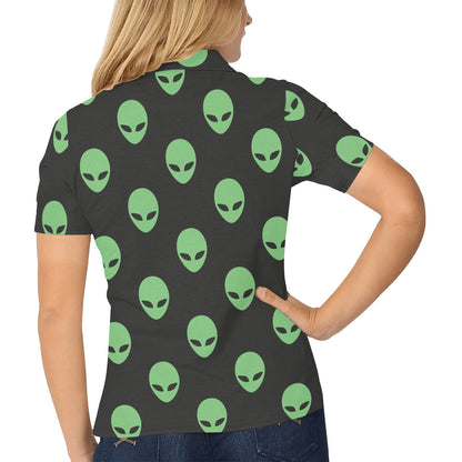 Alien Green Neon Pattern Print Design 01 Women's Polo Shirt
