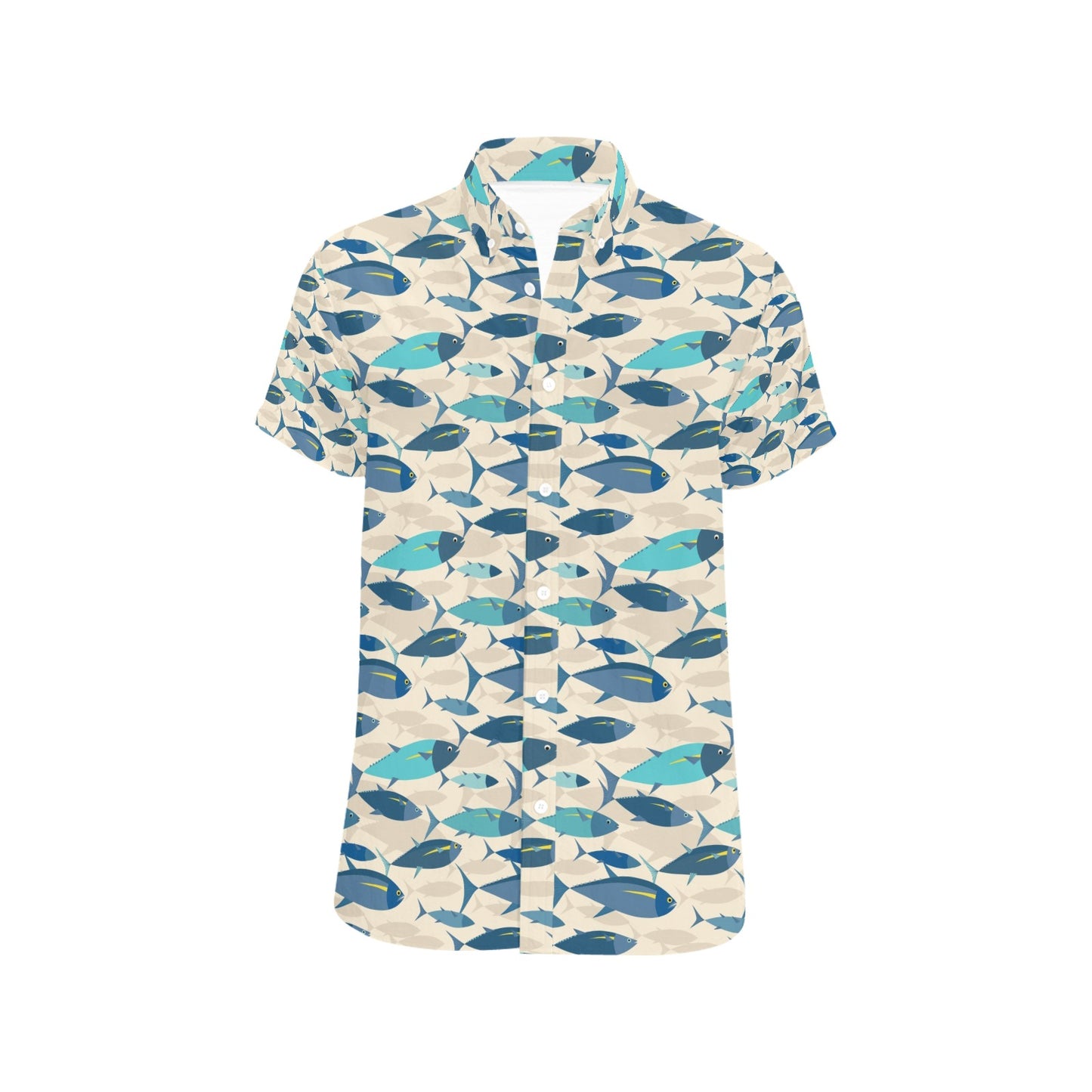 Tuna Fish Print Design LKS302 Men Short Sleeve Button Up Shirt