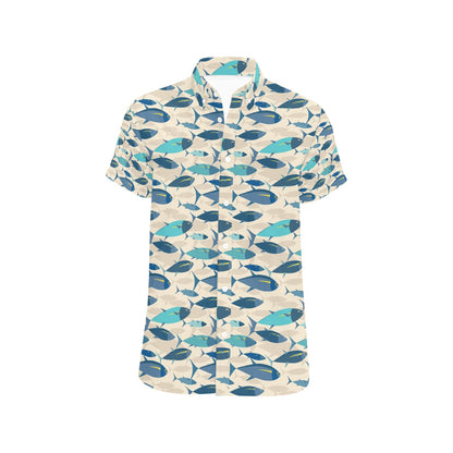 Tuna Fish Print Design LKS302 Men Short Sleeve Button Up Shirt