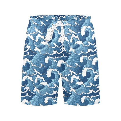 Wave Themed Pattern Print Men's Swim Trunks Beach Shorts