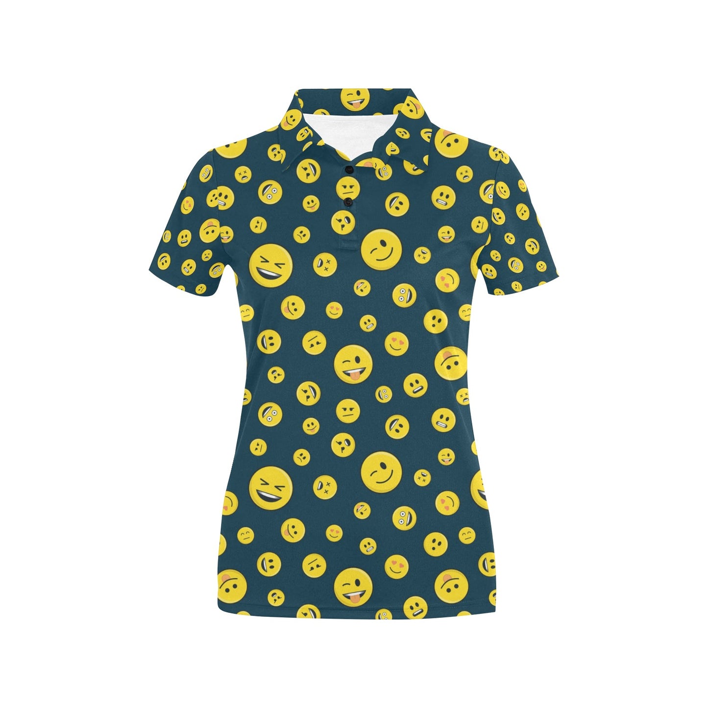 Smiley Face Emoji Print Design LKS301 Women's Polo Shirt