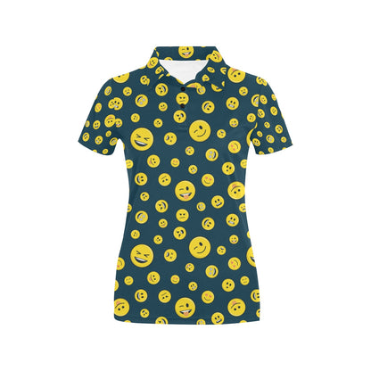 Smiley Face Emoji Print Design LKS301 Women's Polo Shirt