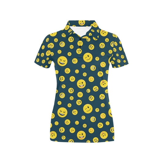 Smiley Face Emoji Print Design LKS301 Women's Polo Shirt