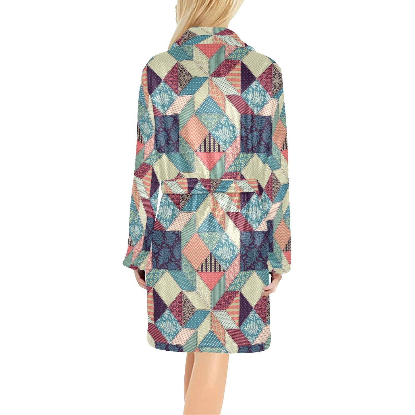Patchwork Pattern Print Design 02 Women's Fleece Robe
