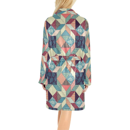 Patchwork Pattern Print Design 02 Women's Fleece Robe