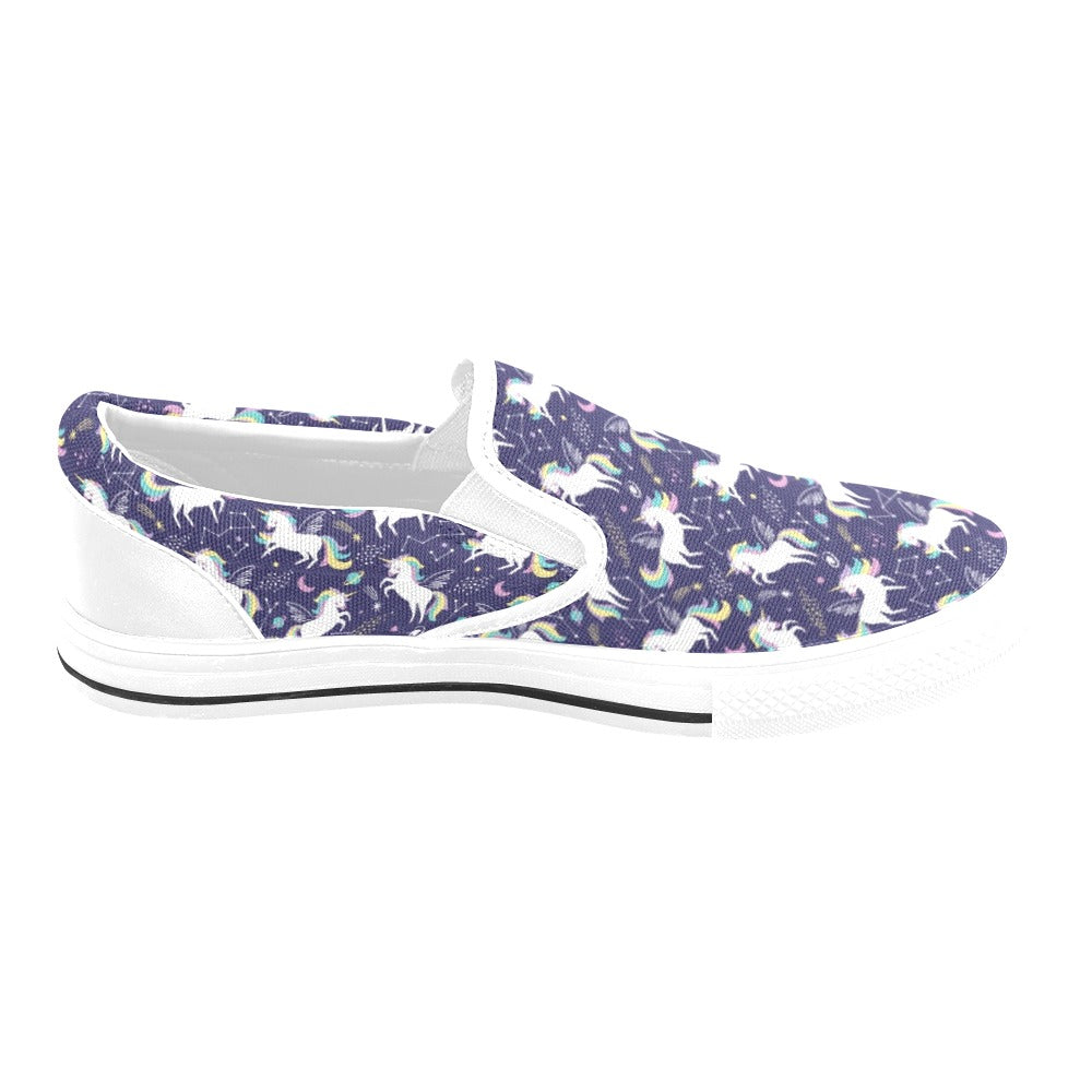 Unicorn Print Design LKS305 White Slip Ons Canvas Women's Shoes