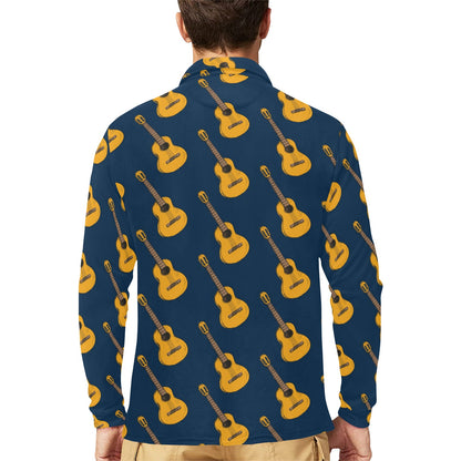 Acoustic Guitar Pattern Print Design 04 Long Sleeve Polo Shirt For Men's