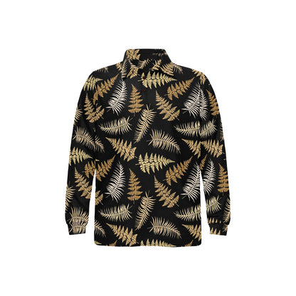 Fern Leave Bright Print Pattern Long Sleeve Polo Shirt For Men's