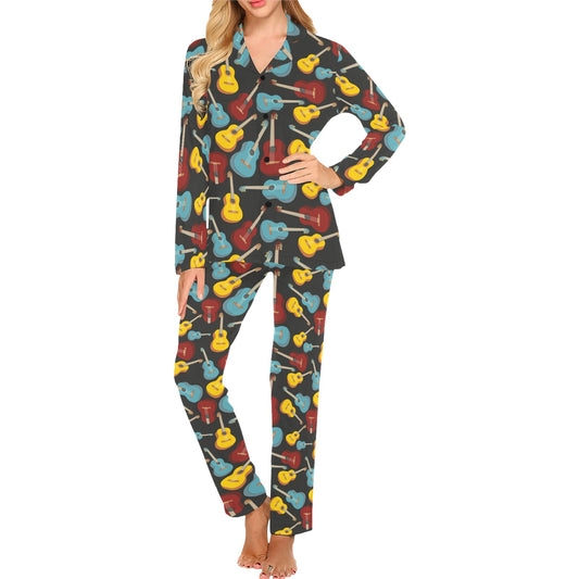 Acoustic Guitar Pattern Print Design 01 Women's Long Pajama Set