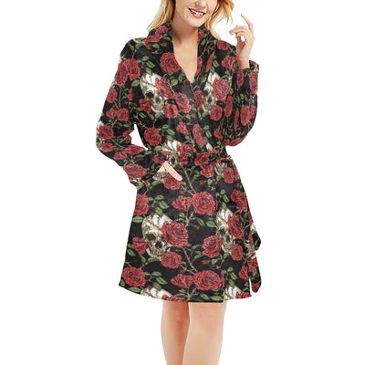 Skull And Roses Print Design LKS303 Women's Fleece Robe