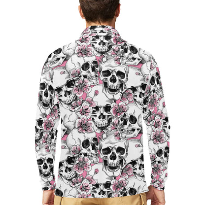 Cherry Blossom Pattern Print Design CB03 Long Sleeve Polo Shirt For Men's