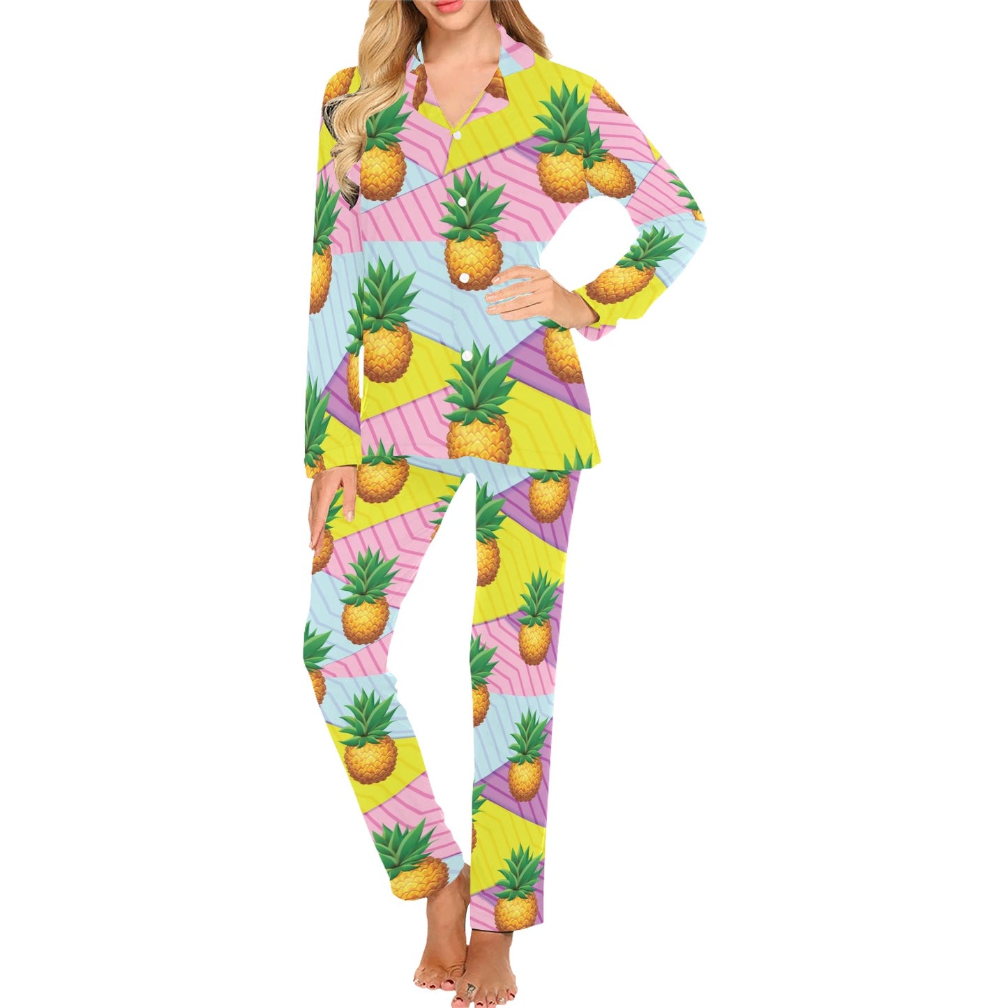 Pineapple Pattern Print Design PP05 Women's Long Pajama Set