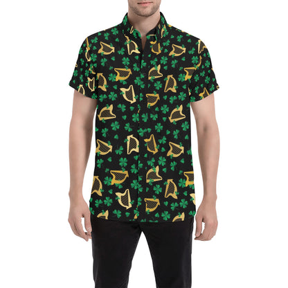 Harp Print Design LKS402 Men Short Sleeve Button Up Shirt