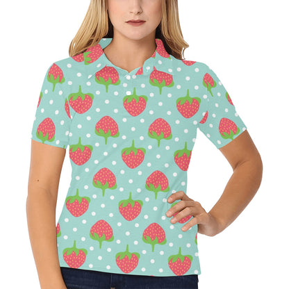 Strawberry Pattern Print Design SB06 Women's Polo Shirt