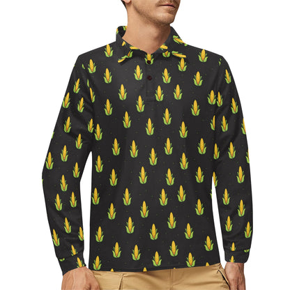Corn Pattern Print Design 04 Long Sleeve Polo Shirt For Men's