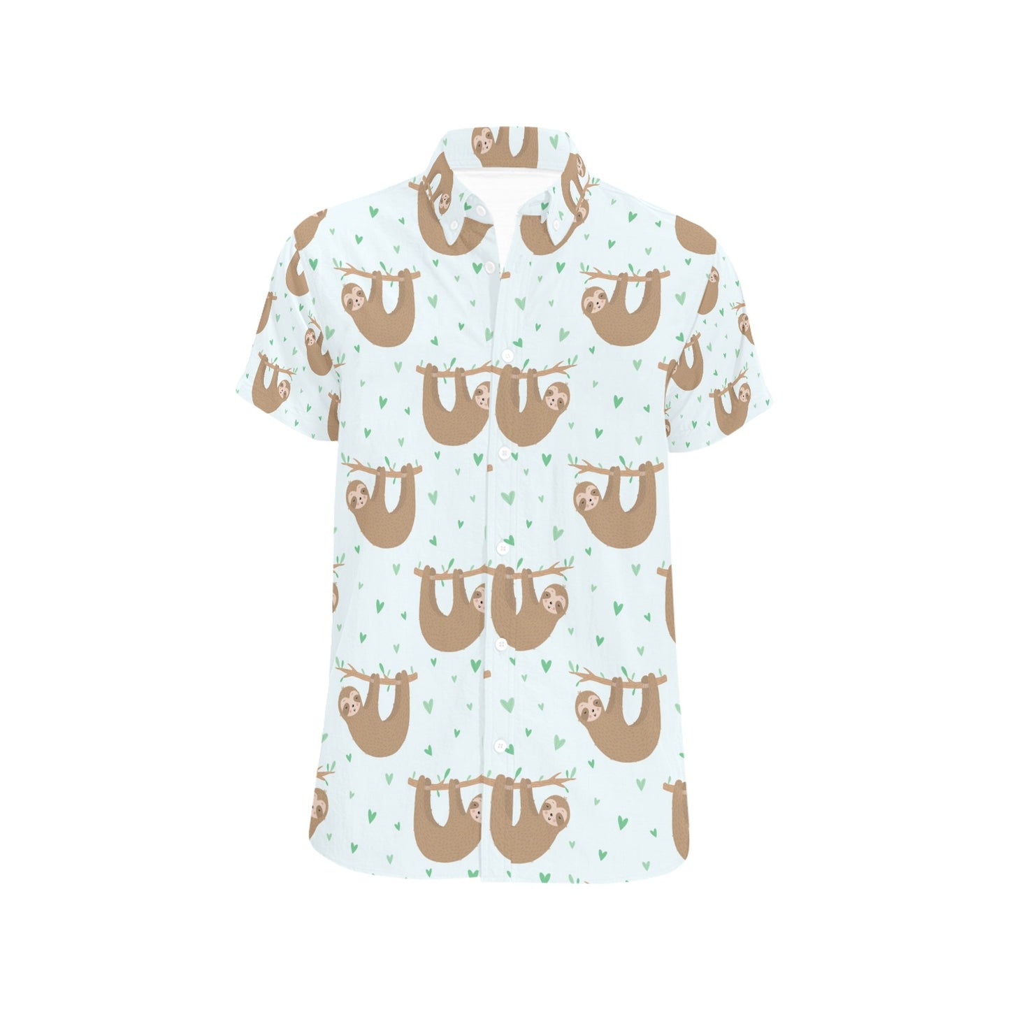 Sloth Print Design LKS308 Men Short Sleeve Button Up Shirt