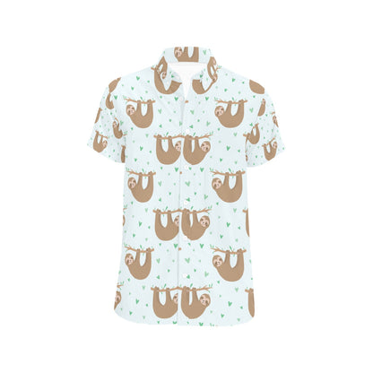 Sloth Print Design LKS308 Men Short Sleeve Button Up Shirt