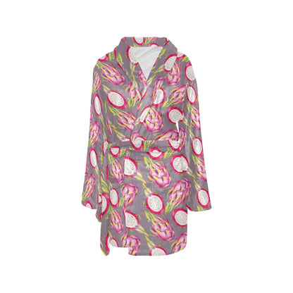 Dragonfruit Pattern Print Design DF03 Women's Fleece Robe