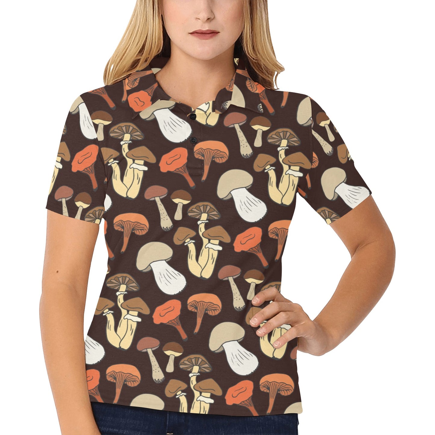 Mushroom Pattern Print Design A05 Women's Polo Shirt