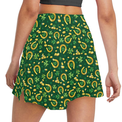 Shamrock Horse Shoes Saint Patrick's Day Print Design LKS307 17" Golf & Pickleball Skort with Pockets