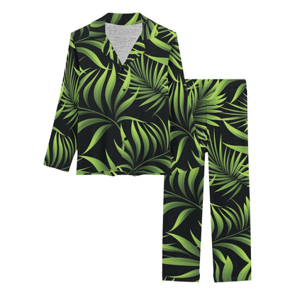 Palm Leaves Pattern Print Design PL07 Women's Long Pajama Set