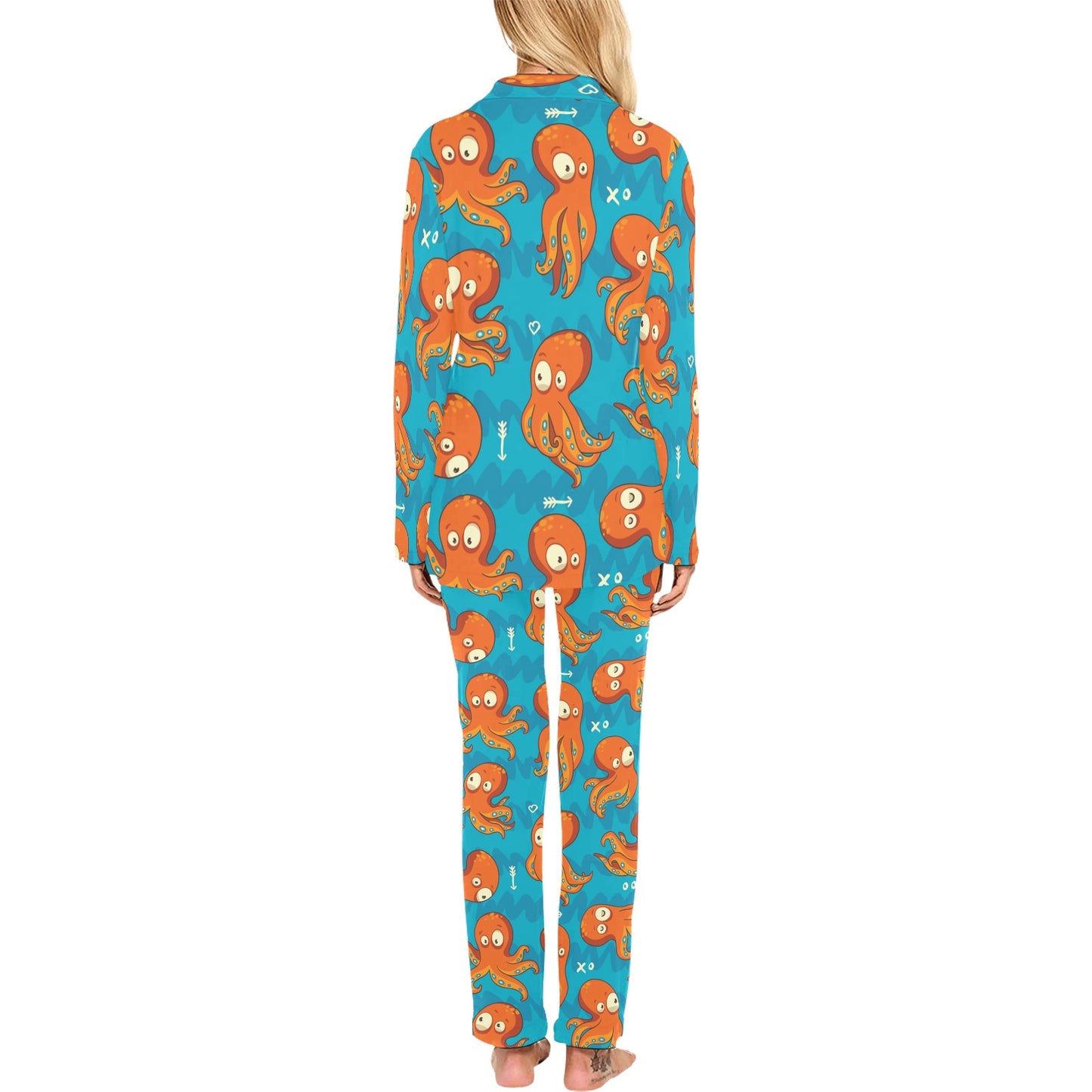 Octopus Pattern Print Design A02 Women's Long Pajama Set