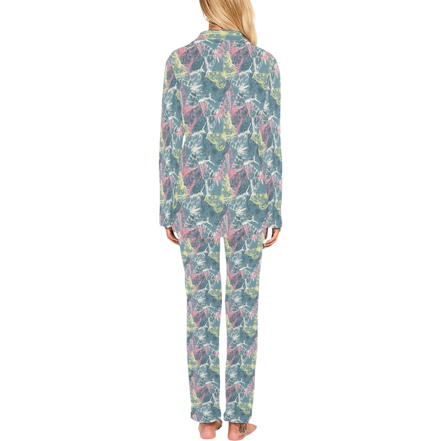 Butterfly Pattern Print Design 01 Women's Long Pajama Set