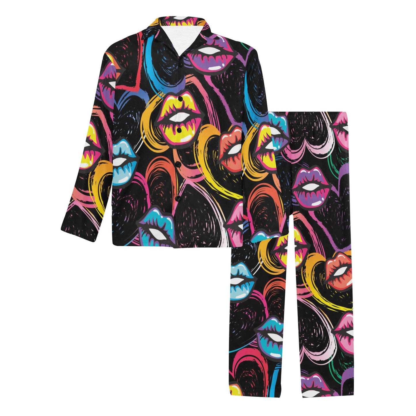 Pop Art Lip Pattern Print Design A03 Men's Long Pajama Set