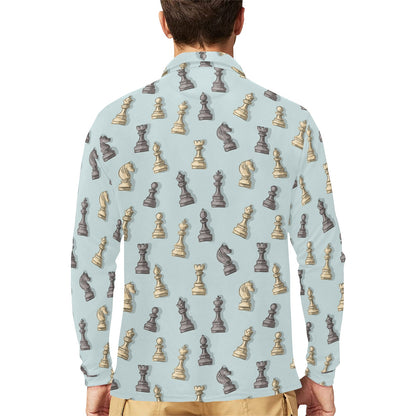 Chess Pattern Print Design 02 Long Sleeve Polo Shirt For Men's