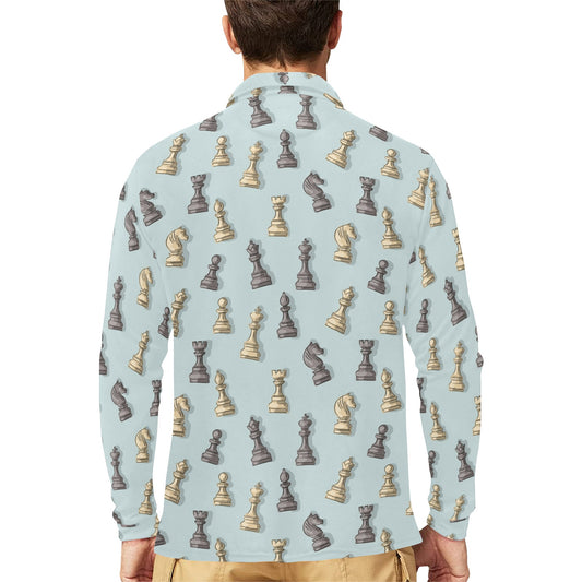 Chess Pattern Print Design 02 Long Sleeve Polo Shirt For Men's