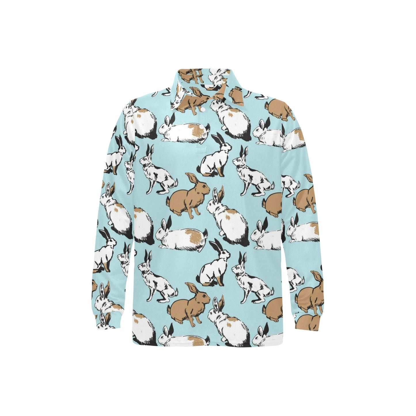 Rabbit Pattern Print Design RB018 Long Sleeve Polo Shirt For Men's