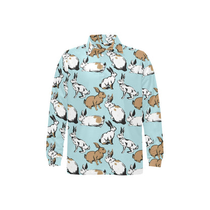 Rabbit Pattern Print Design RB018 Long Sleeve Polo Shirt For Men's