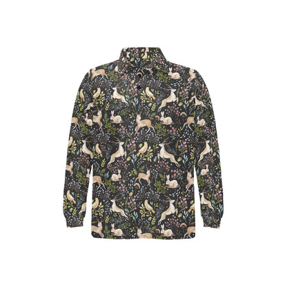 Deer Floral Jungle Long Sleeve Polo Shirt For Men's