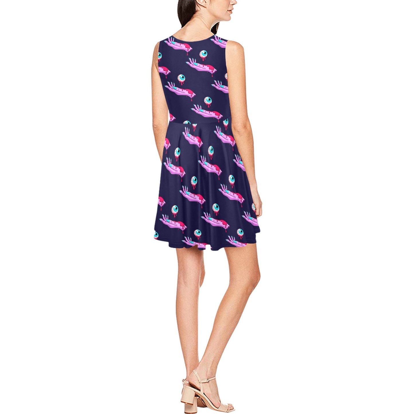 Zombie Pink Hand Design Pattern Print Sleeveless Dress