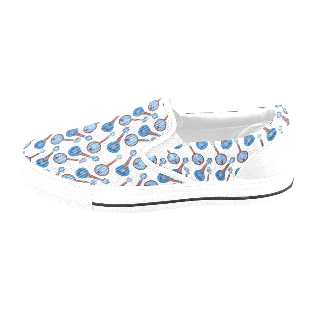 Banjo Print Design LKS401 White Slip Ons Canvas Women's Shoes