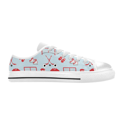 Hockey Red Equipment Print Design LKS305 Women's White Low Top Shoes