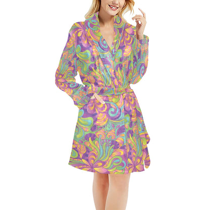 Psychedelic Mushroom Pattern Print Design A05 Women's Fleece Robe