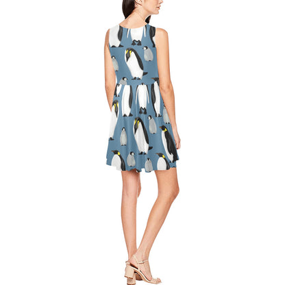 Penguin Pattern Print Design A03 Sleeveless Dress